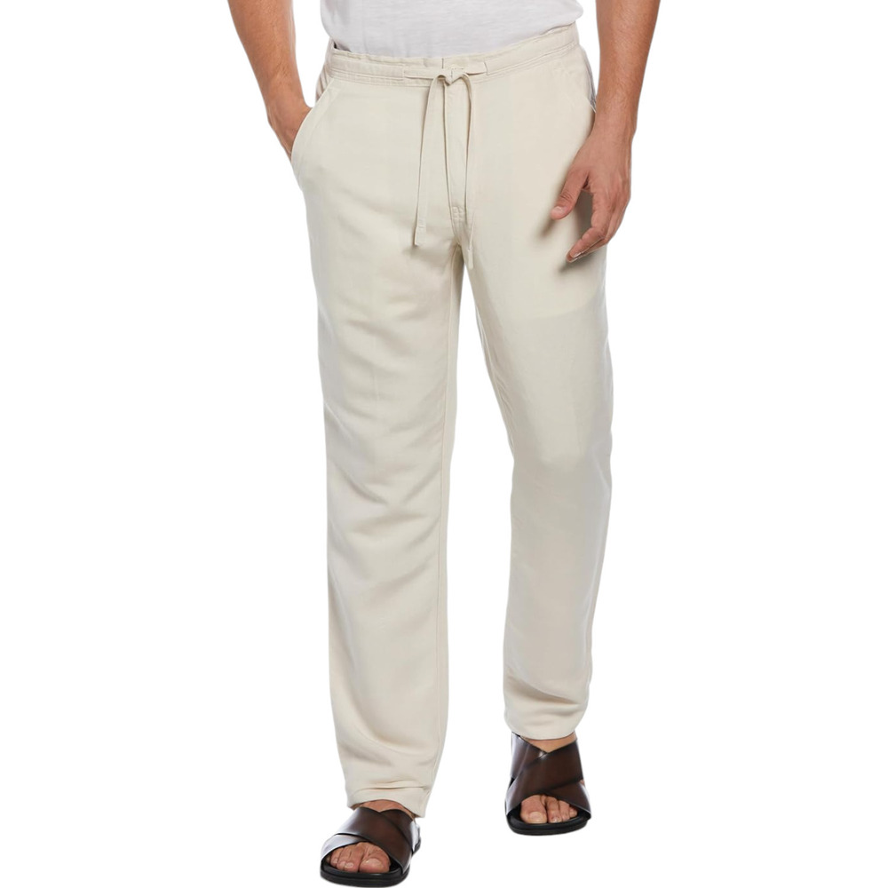 WynneCollection Men's Linen-Blend Pants Drawstring Silver Lining